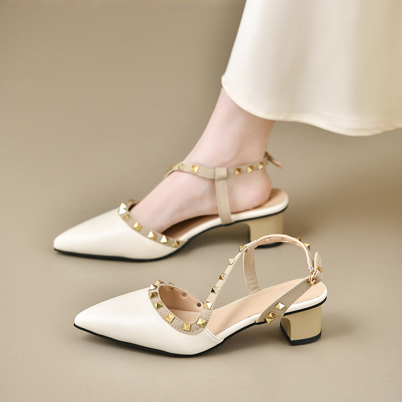 Metallic Heel Sandal - Women Shiny Back Buckle Strap Fashionable