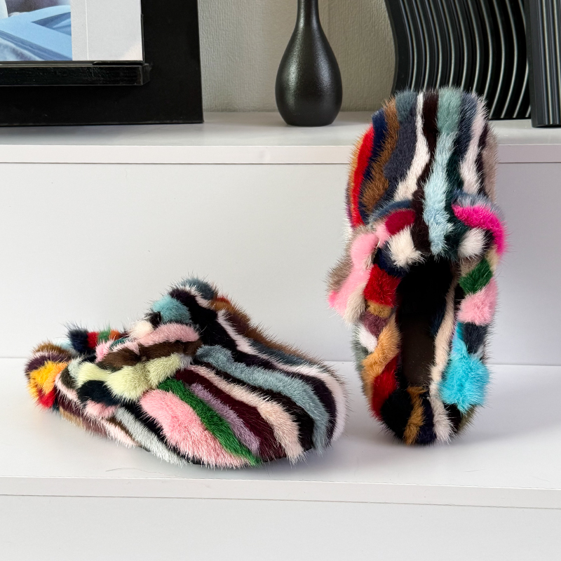 Women Shoes For Winter - Women's Mules and Clogs Mink Fur