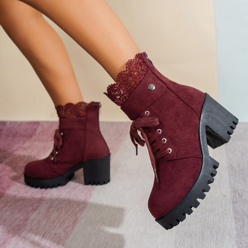Sexy Lace Patchwork Thick Bott - Women'S Shoes Red Bottoms review and price