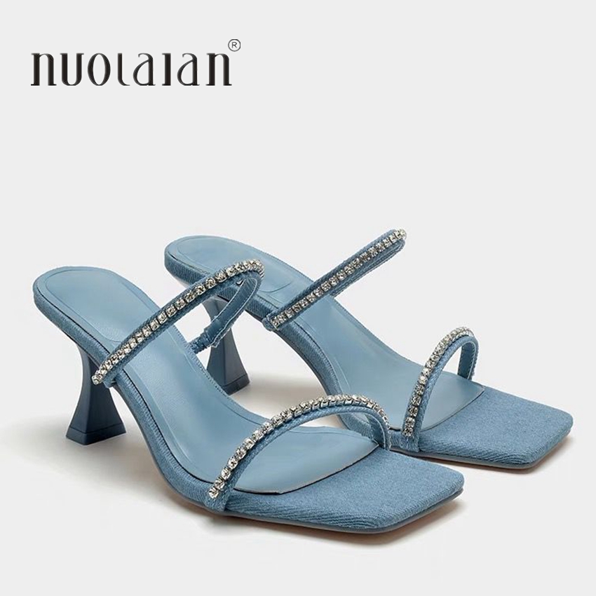 Denim Rhinestone Heels Sandals - Women Shoes Jeans review and price