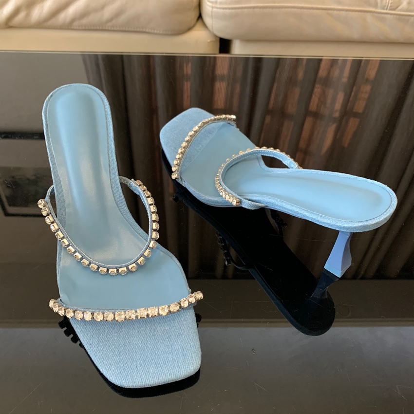 Denim Rhinestone Heels Sandals - Women Shoes Jeans review and price