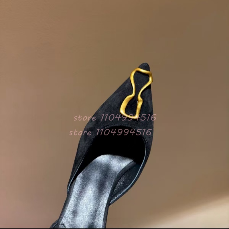 Metal Decor Black Suede Cover  - Women Shoes Model review and price
