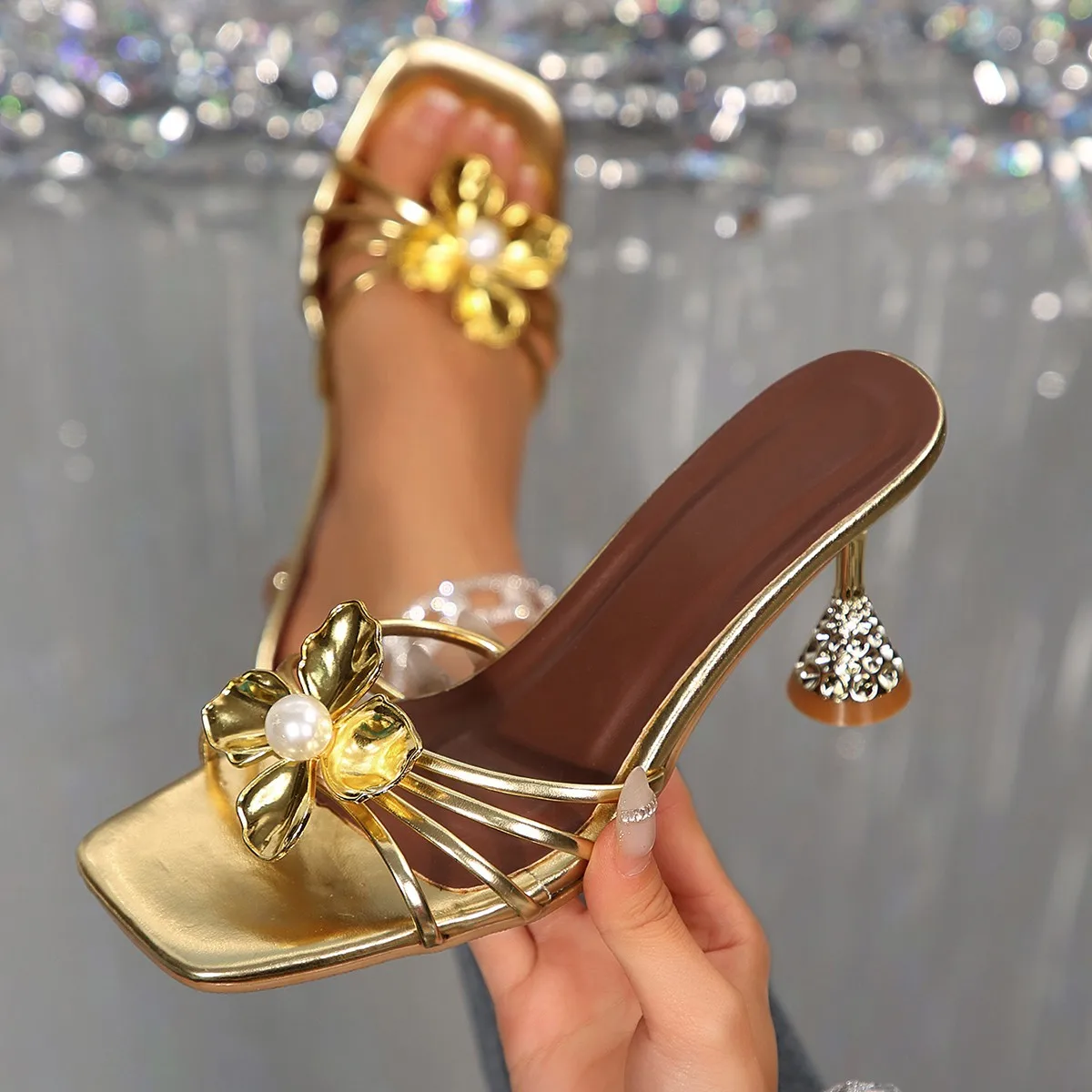 Vintage Metal Flower Crystal C - Metallic Heel Sandal review and price