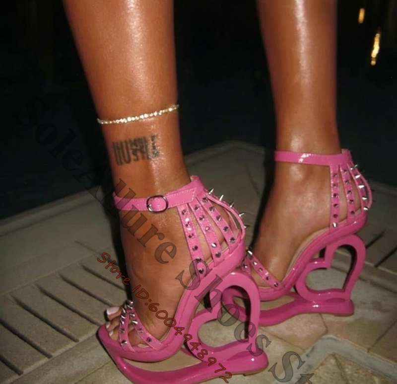 Hot Pink Spike Stud Caged Hear - Metallic Heel Sandal review and price