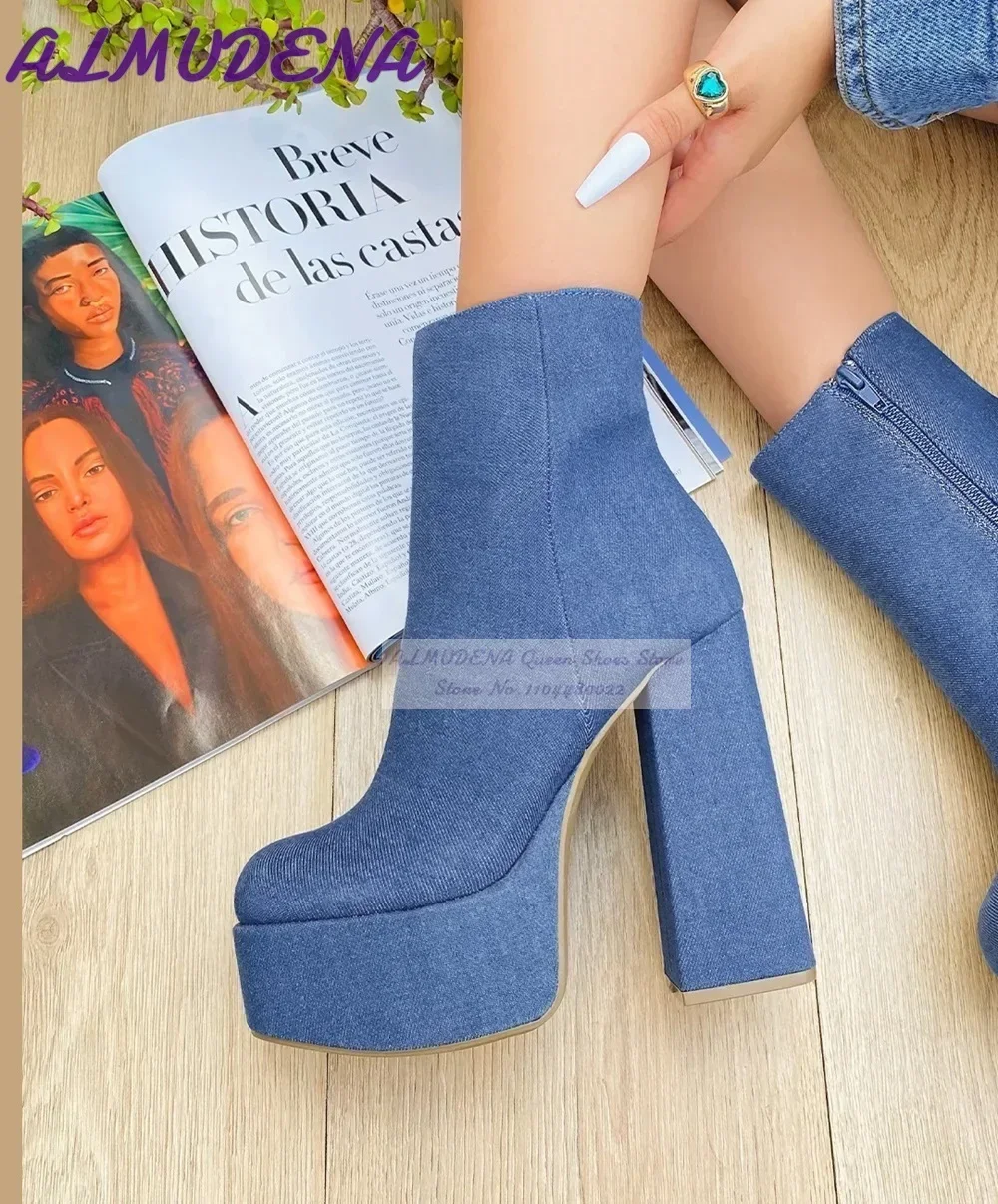 ALMUDENA Blue Denim Block Heel - Women Shoes Jeans review and price