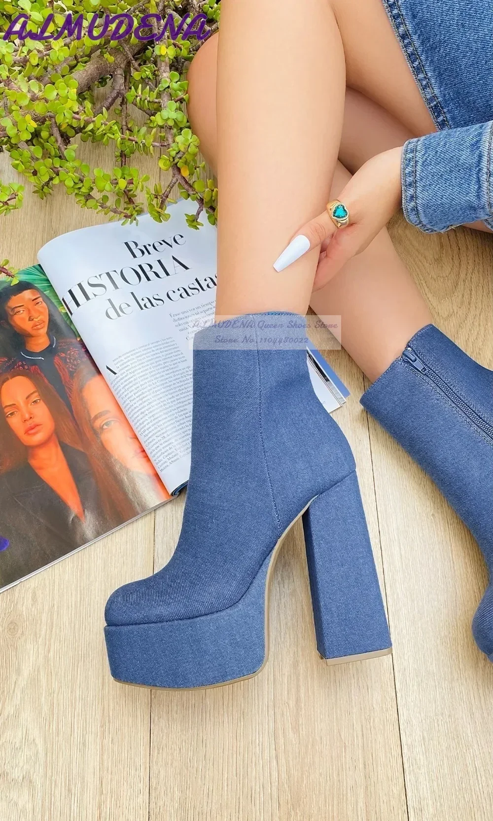 ALMUDENA Blue Denim Block Heel - Women Shoes Jeans review and price