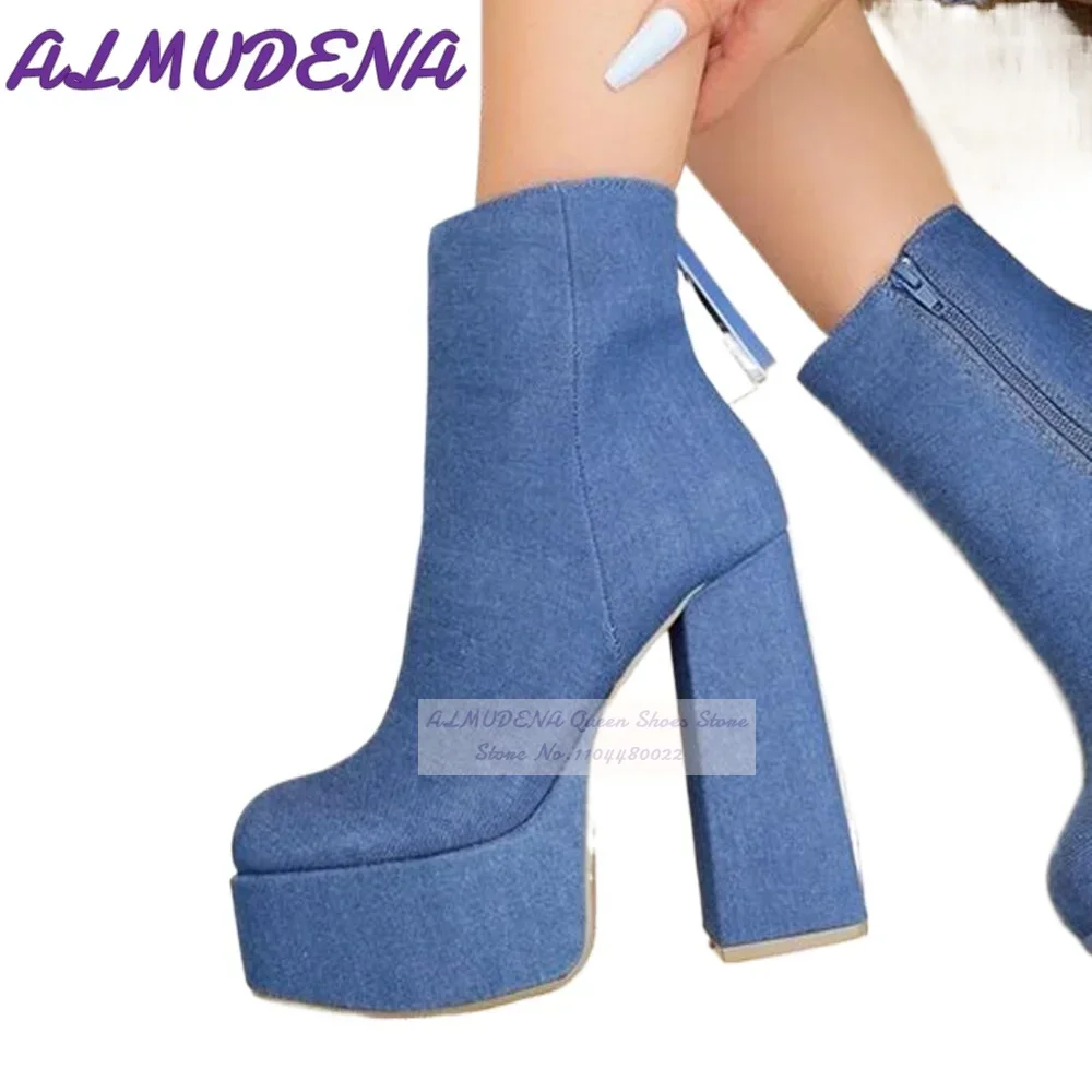 ALMUDENA Blue Denim Block Heel - Women Shoes Jeans review and price