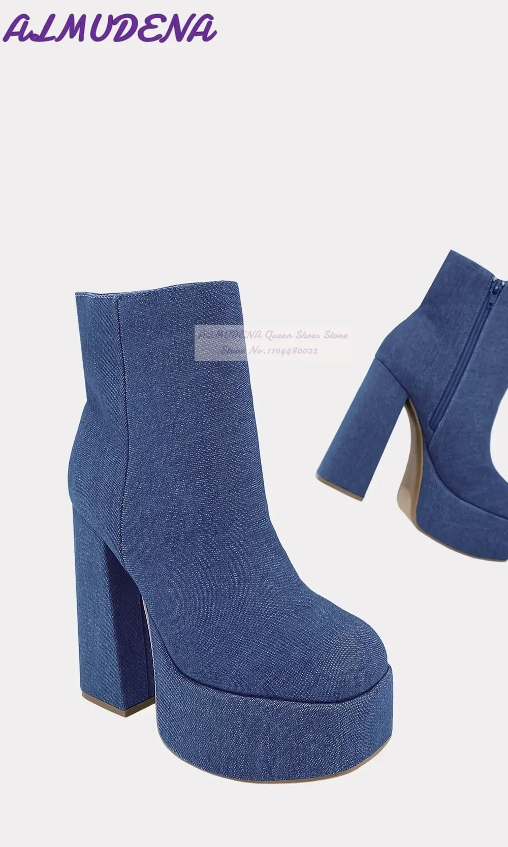 ALMUDENA Blue Denim Block Heel - Women Shoes Jeans review and price
