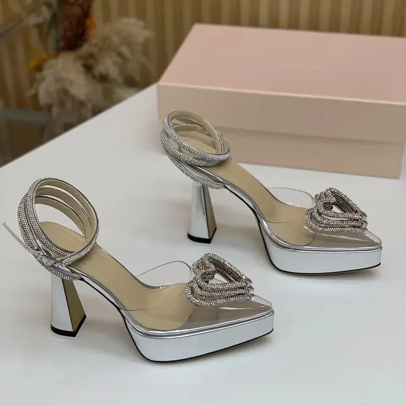 Platform Crystal Love Decorati - Metallic Heel Sandal review and price